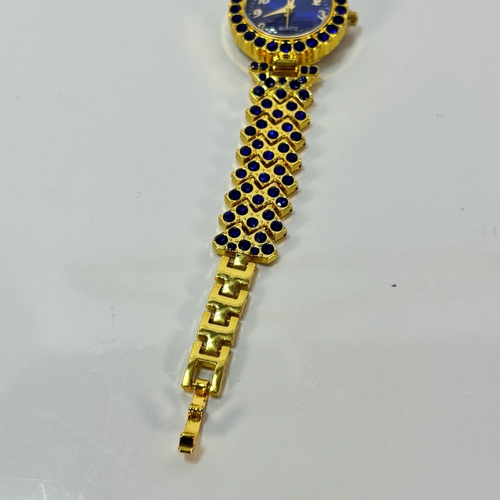 Gold and Blue Jeweled Quartz Watch - Picture 5 of 13